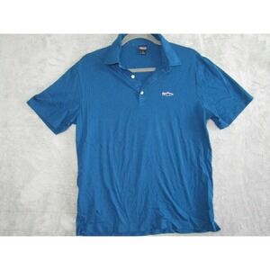 Patagonia Organic Cotton Trout Logo Polo Shirt Blue Size S Made in Vietnam